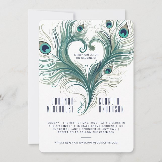Peacock Feather Heart | FAIRE-PART DE MARIAGE (Devant)