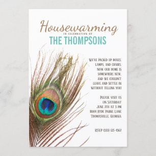 Peacock Feather Housewarming Invitation