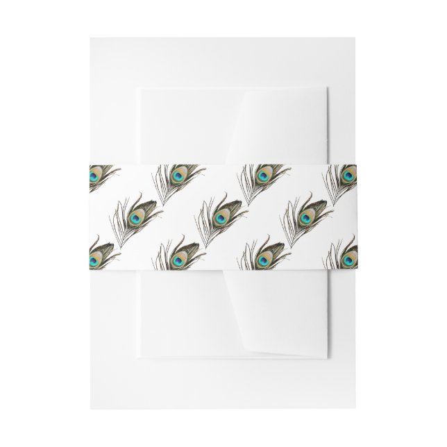 Peacock Feather Invitation Belly Band (Front Example)