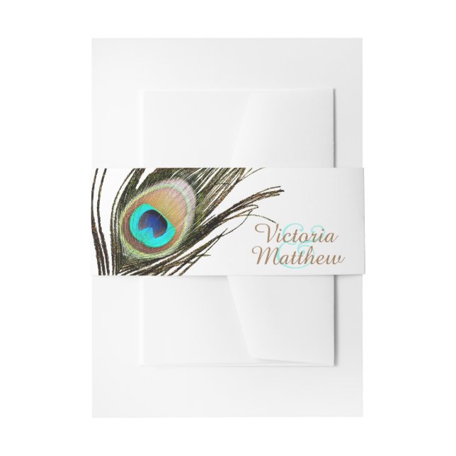 Peacock Feather Invitation Belly Band (Front Example)