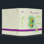 Peacock feather jewel heart wedding planner binder<br><div class="desc">Peacock feather jewel heart wedding planner organizer binder, featuring an elegant, peacock feather in lime and emerald green, purple and orange, a purple band and an illustration of a green heart jewellery diamond with gold outline with strass on ivory ecru damask background. A modern, stylish design of a classic theme...</div>