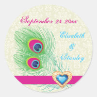 Peacock feather jewel heart wedding Save the Date