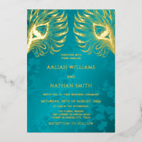 Peacock Feather Jewel Tone Gold Wedding