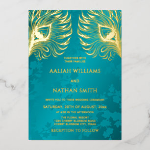 Peacock Feather Jewel Tone Gold Wedding