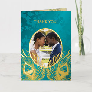 Peacock Feather Jewel Tone Gold Wedding  Foil Greeting Card