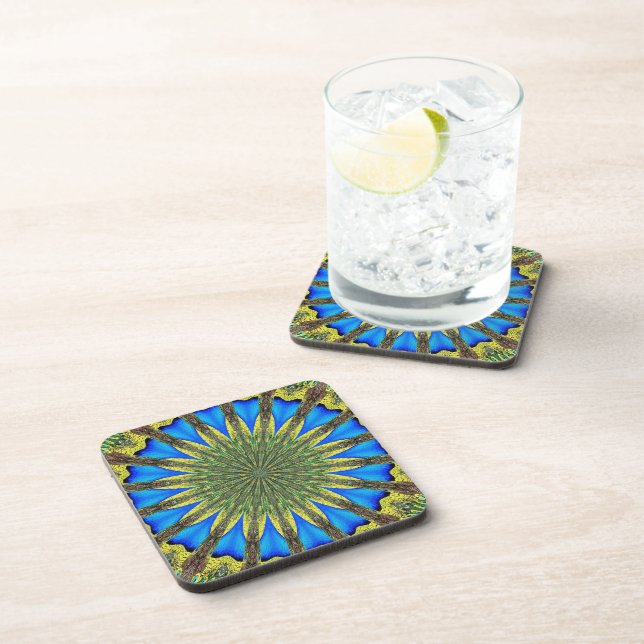 Peacock Feather Kaleidoscope 3 Coaster (Right Side)