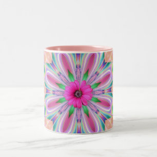 Peacock feather kaleidoscope Two-Tone coffee mug
