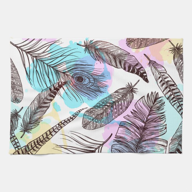 Peacock Feather Kitchen Towel (Horizontal)