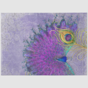 Peacock Feather Lavender Purple Gold Decoupage Art Tissue Paper