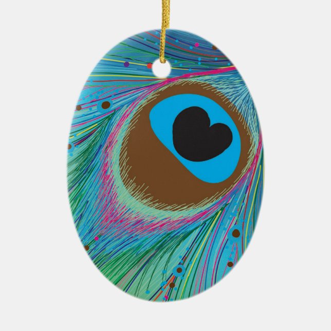 Peacock feather lines background ceramic ornament (Front)