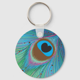 Peacock feather lines background keychain
