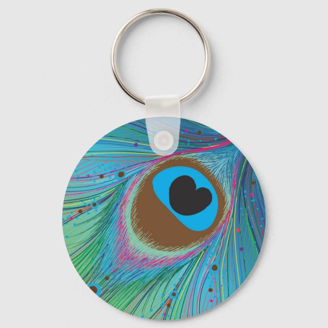 Peacock feather lines background keychain (Front)