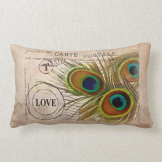 Peacock Feather Love Note Lumbar Pillow