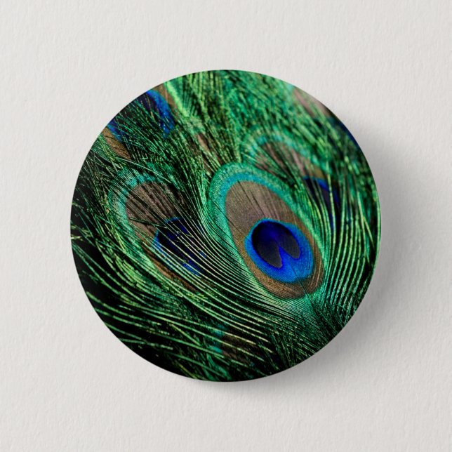 Peacock Feather Lucky 2 Inch Round Button (Front)