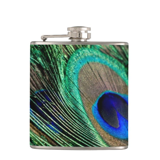 Peacock Feather Lucky Hip Flask (Front)