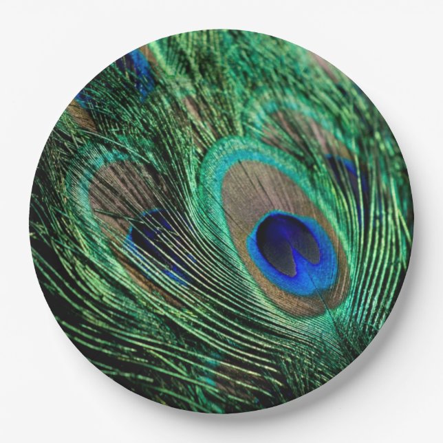 Peacock Feather Lucky Paper Plate (Front)