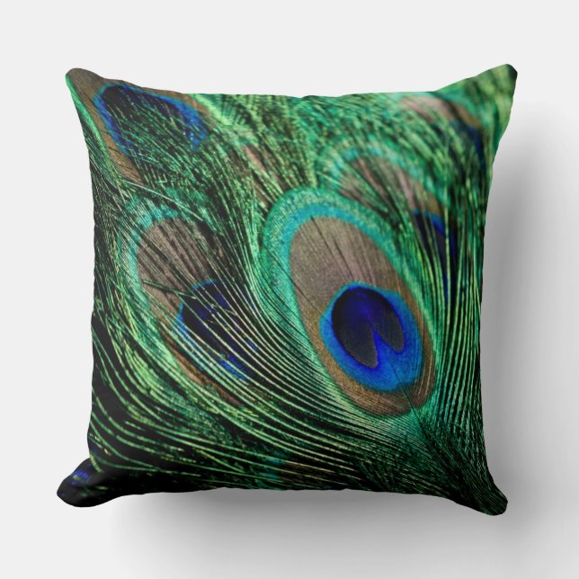 Peacock Feather Lucky Throw Pillow (Front)