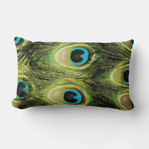Peacock Feather Macro Lumbar Pillow
