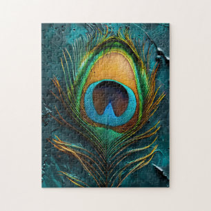Peacock Feather Macro Oil Painting Jigsaw Puzzle