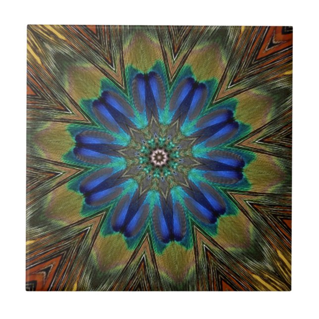 Peacock Feather Mandala Kaleidoscope Tile (Front)