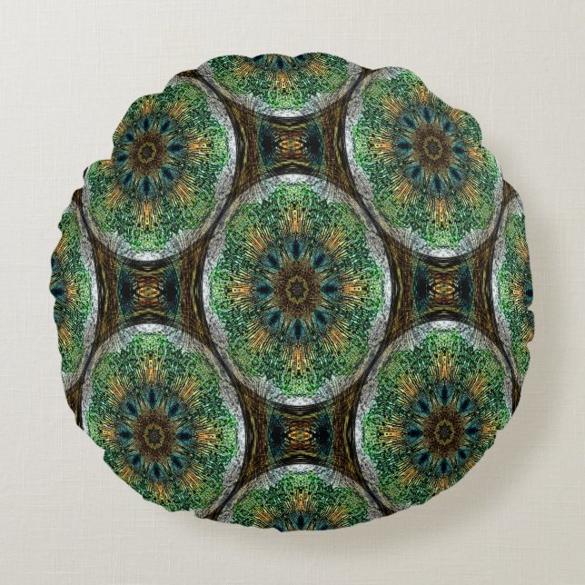 Peacock Feather Mandala's... Round Pillow (Front)