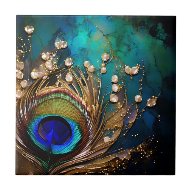 Peacock feather marbled pearl luxury wall tile (Front)