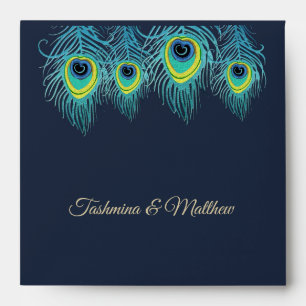 Peacock Feather Marine Blue Mariage Enveloppes