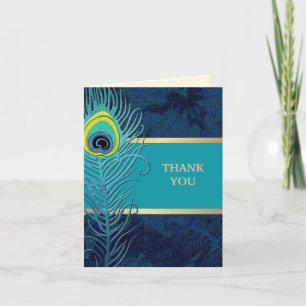 Peacock Feather Marine Blue Mariage Merci Cartes