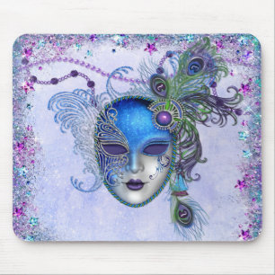 Peacock Feather Masquerade Mask Mouse Pad