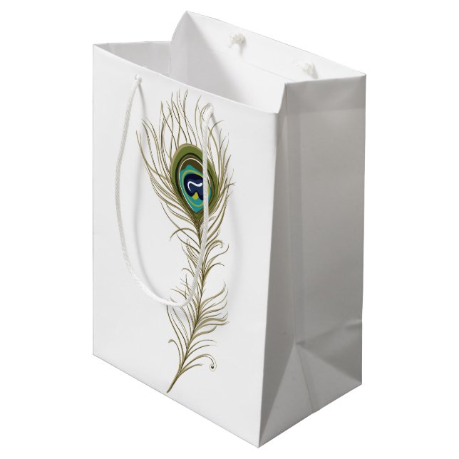 Peacock Feather Medium Gift Bag (Front Angled)