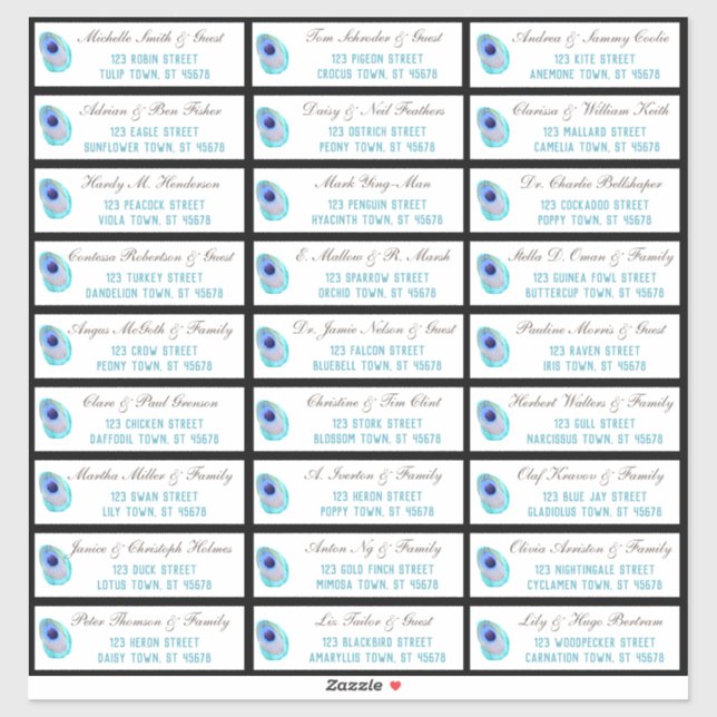 Peacock Feather Modern Wedding Guest Address (Sheet)