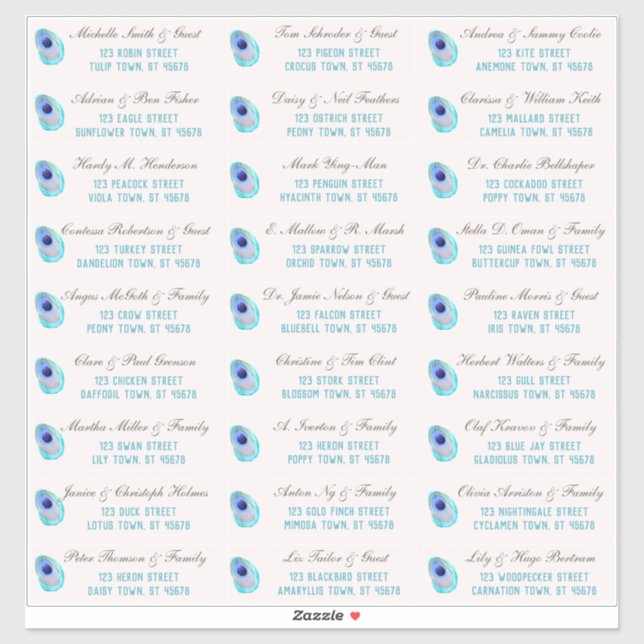 Peacock Feather Modern Wedding Guest Address Stick (Sheet)