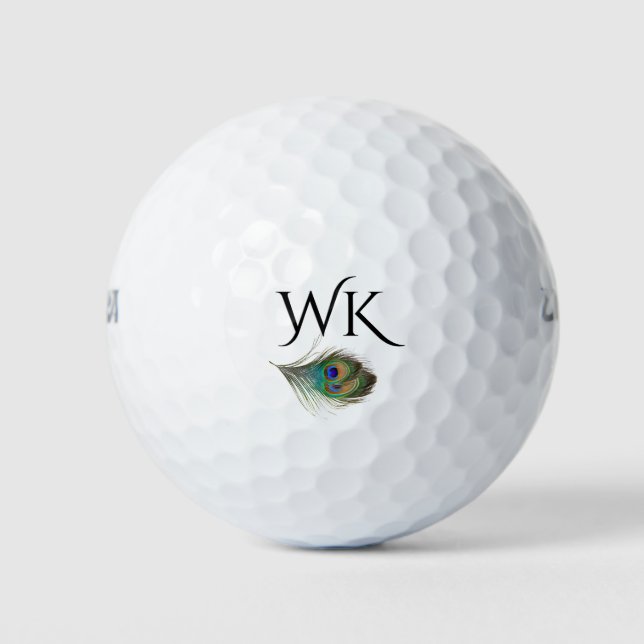 Peacock Feather Monogram Golf Balls (Front)
