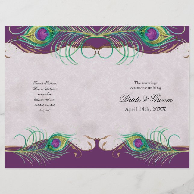 Peacock Feather n Swirls - Programme de mariage fo (Devant)