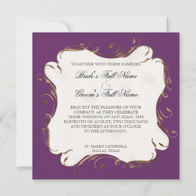 Peacock Feather n Swirls - Wedding Invitation (Front)