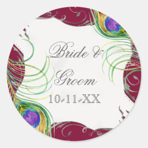 Peacock Feather n Swirls - Wedding Seals Stickers