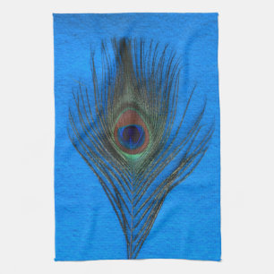 Peacock Feather on Blue Kitchen Towel