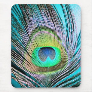 Peacock Feather on Turquoise Mouse Pad