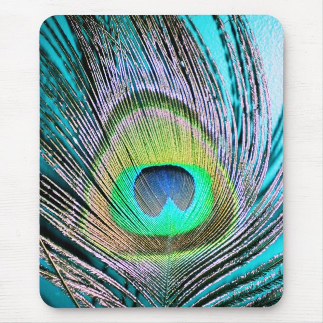 Peacock Feather on Turquoise Mouse Pad (Front)