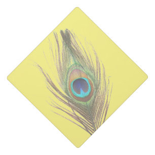 Peacock Feather on Yellow Graduation Cap Topper