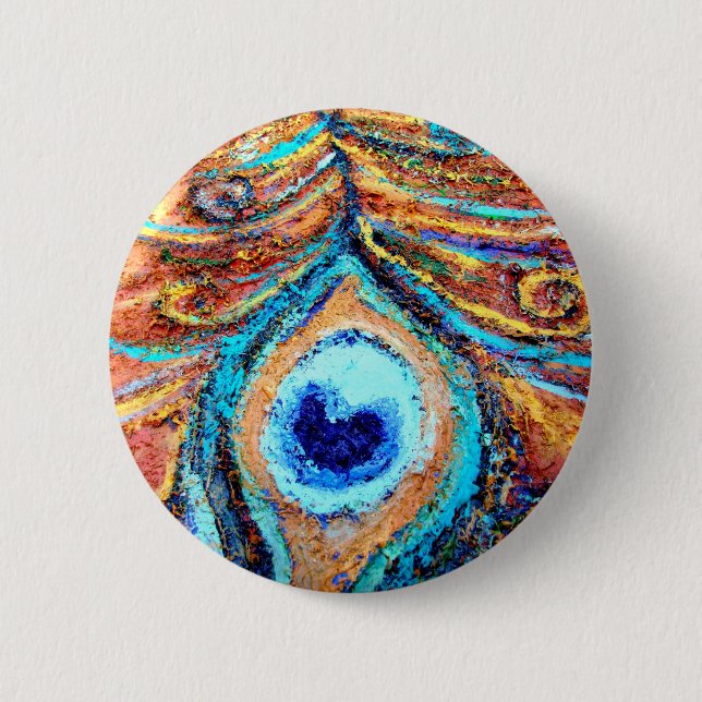 Peacock Feather Painting 2 Inch Round Button (Front)