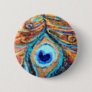 Peacock Feather Painting 2 Inch Round Button