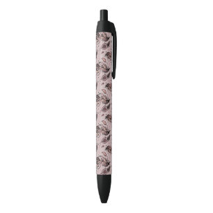 Peacock feather pattern black ink pen