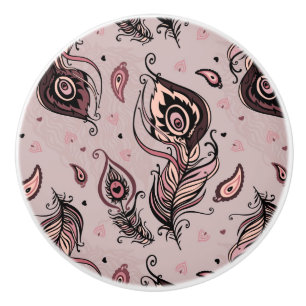 Peacock feather pattern ceramic knob