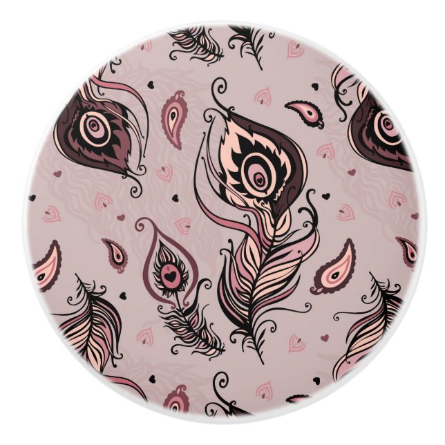 Peacock feather pattern ceramic knob (Front)