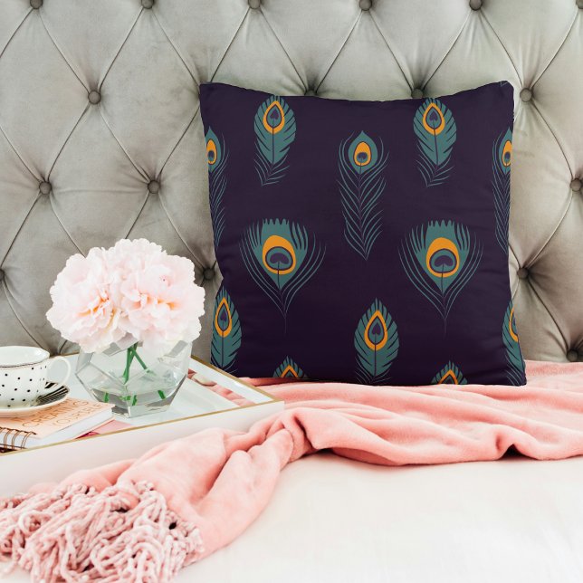 Peacock feather Pattern Chic Trendy Stylish  Throw Pillow (Creator Uploaded)