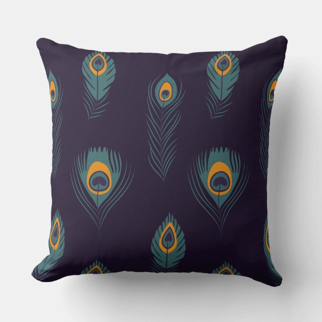 Peacock feather Pattern Chic Trendy Stylish  Throw Pillow (Front)