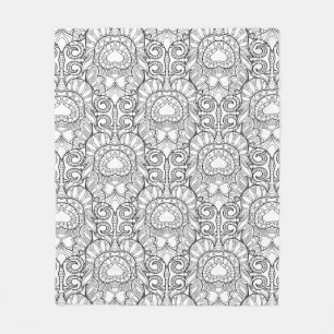 Peacock Feather Pattern Doodle Fleece Blanket