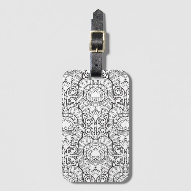 Peacock Feather Pattern Doodle Luggage Tag (Front Vertical)