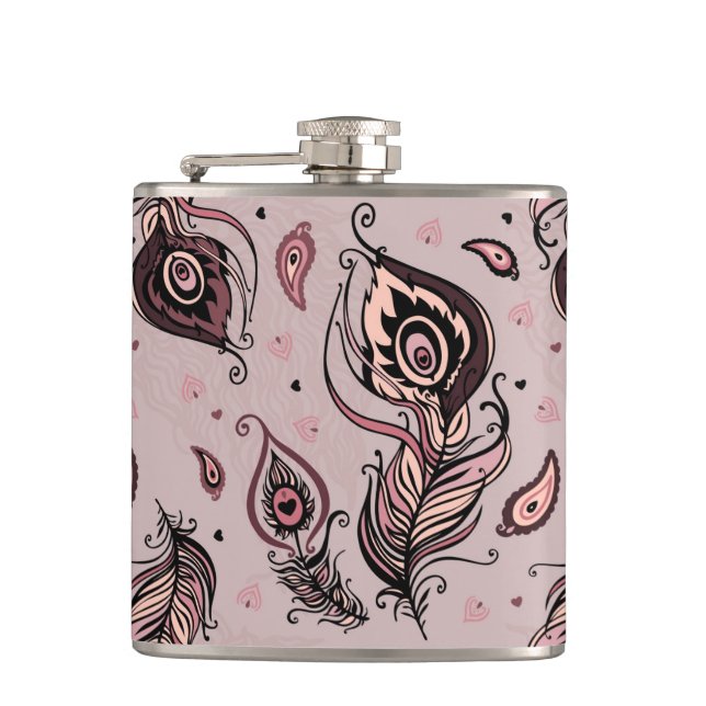 Peacock feather pattern hip flask (Front)